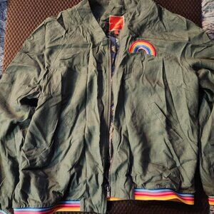 Modcloth Rainbow Green Bomber Jacket Coat